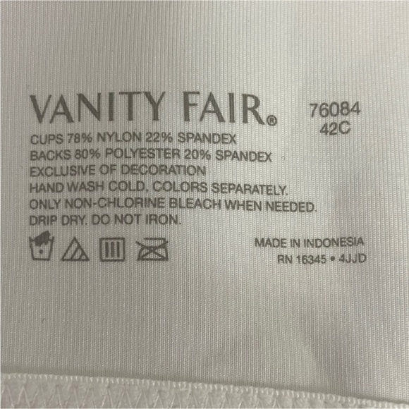 2/9  nwt vanity fair white underwire bra 42C style # 76084 - Picture 7 of 7